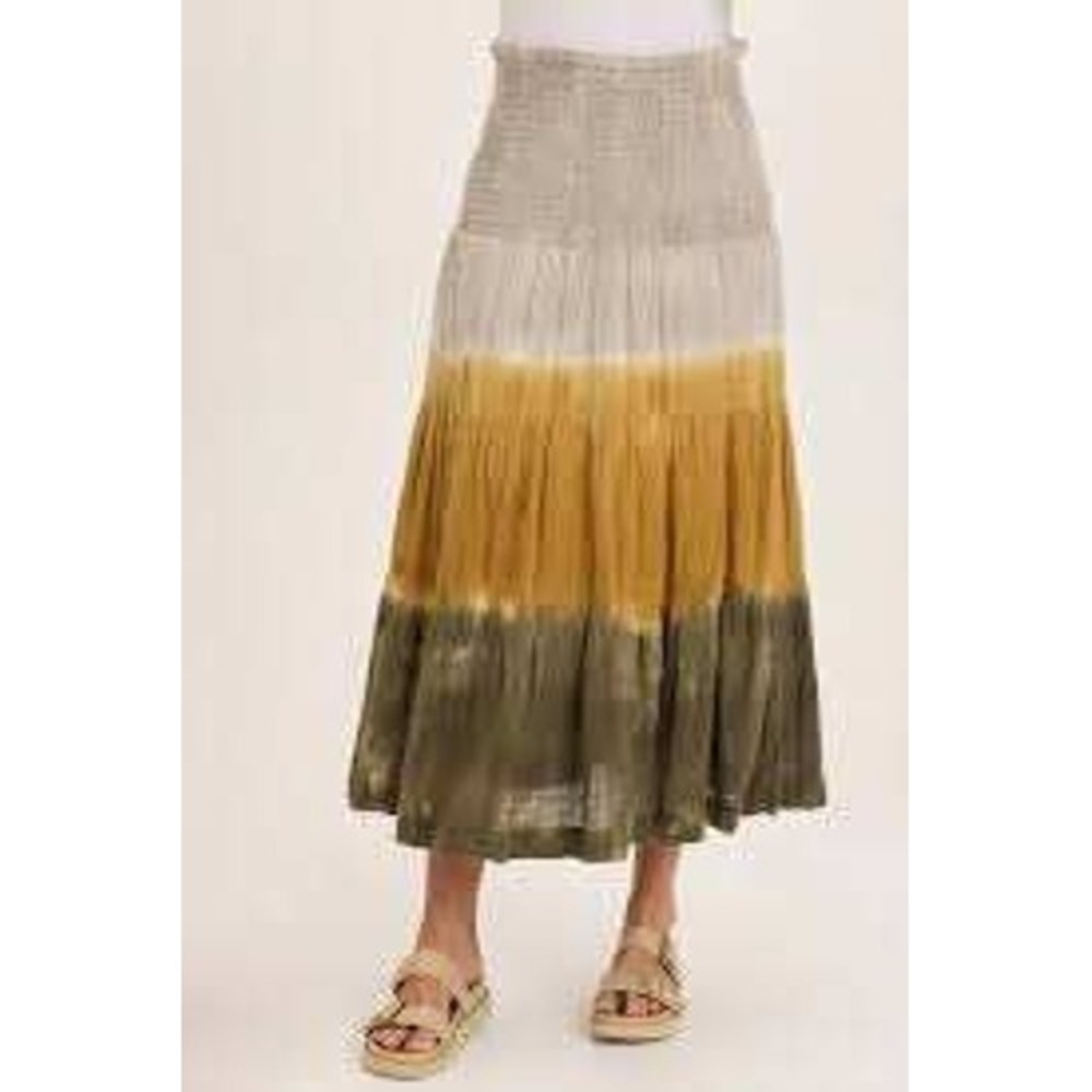 Wearables Maxi Skirt Women S Grey Yellow Green Tie Dye Smocked Tiered Boho
